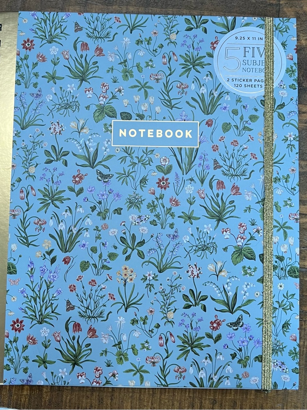 Floral Blue Hardcover Notebook with Gold Elastic: Deluxe Notebook Bundle